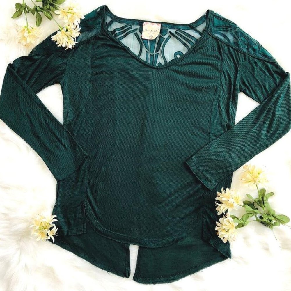 Free People Emerald Green Sheer Cutout Long Sleeve